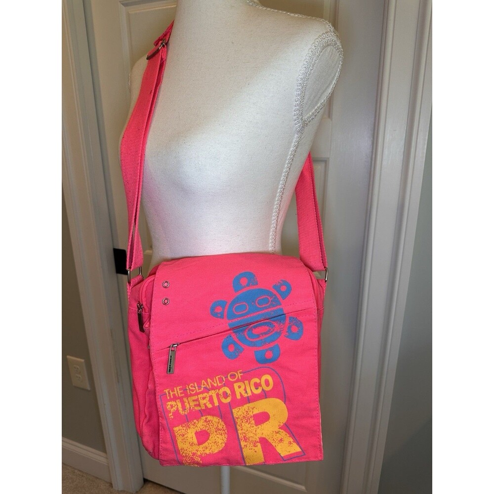 Robin Ruth Puerto Rico Messenger Crossbody Bag Hot Pink Canvas PR Turtle Purse